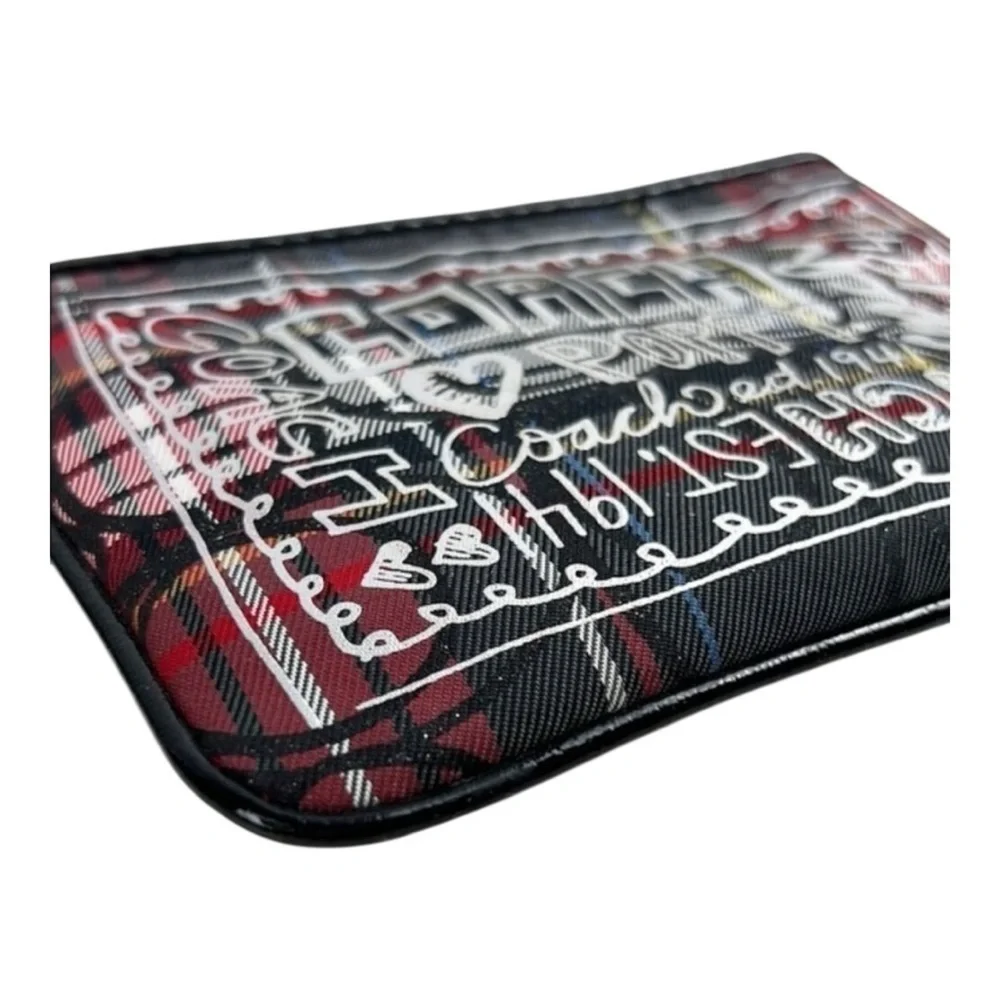 Coach Poppy Tartan Plaid Wristlet Black Red  Graffiti Patent Leather Y2K Vintage